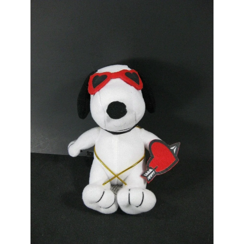 SNOOPY VALENTINES Sitting‎ w/ Heart Glasses Bow Arrow Heart Plush Stuffed 7